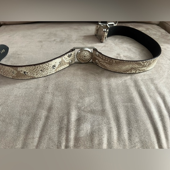 Versace Vintage Snake Cream White Two-Tone Leather Belt with Silver Buckle 🌟